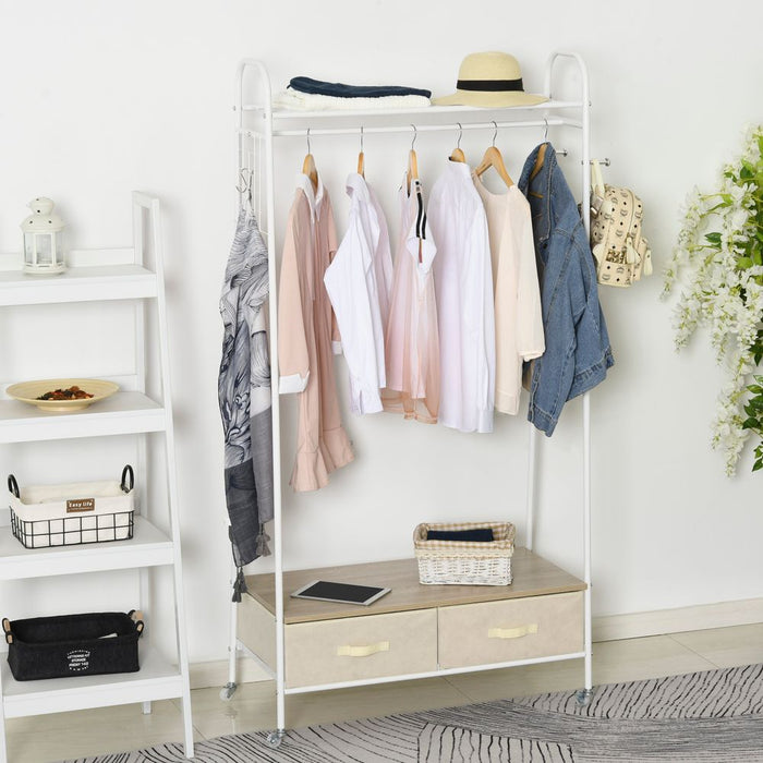 Clothes Rack Stand W/ 2 Drawers and Wheels