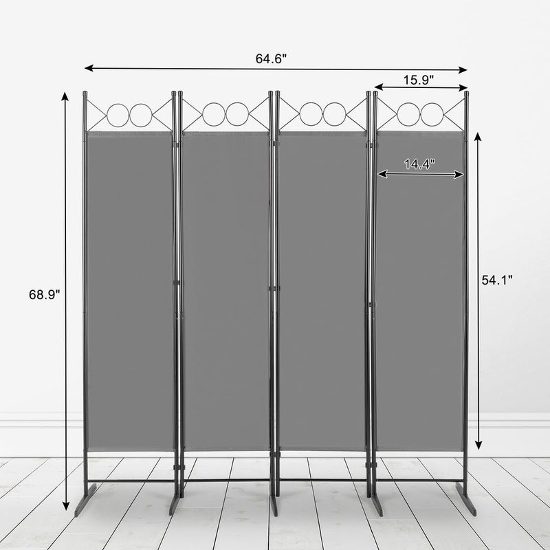 5.74FT 4-Fold Top With Shape 130g Polyester Cloth Plastic Feet Carbon Steel Frame Foldable Screen Gray