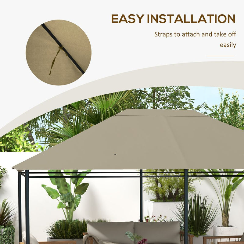 Outsunny 3x4m Gazebo Canopy - UV-Resistant, Khaki - High Quality Replacement Roof Cover