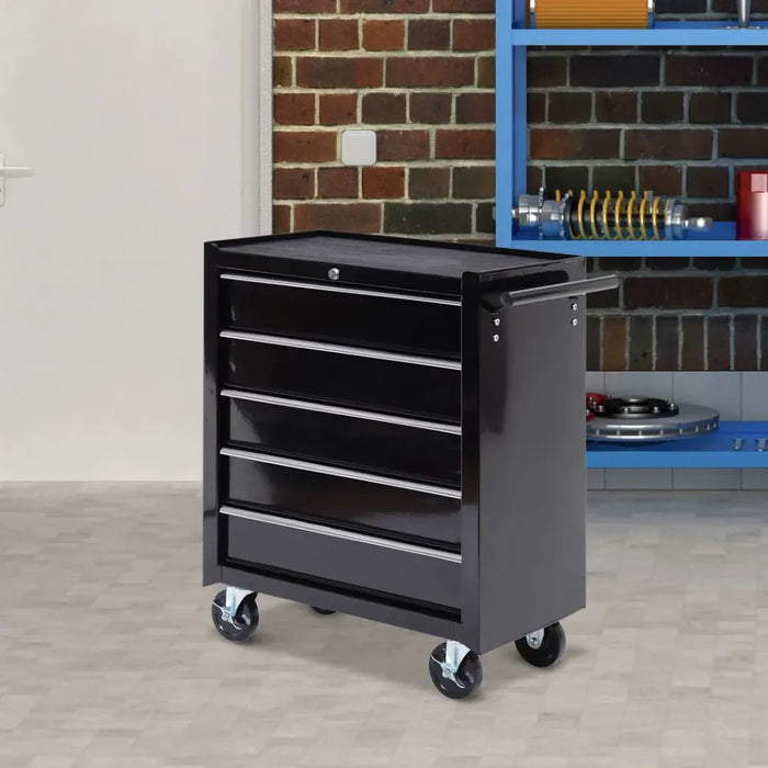 Steel 5-Drawer Tool Storage Cabinet Lockable w/ Wheels Handle 2 Keys Garage