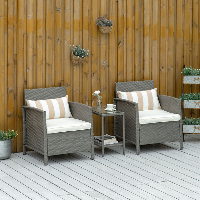 Premium Rattan 2 Seater Bistro Set - Grey, Cream White - High Quality & Comfort