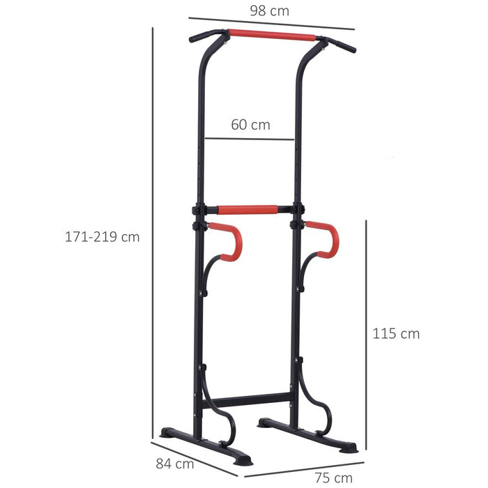 HOMCOM Pull Up Station with Dip Station and Push-up Stand, Height Adjustable Power Tower, Free Standing Pull Up Bar for Home Gym