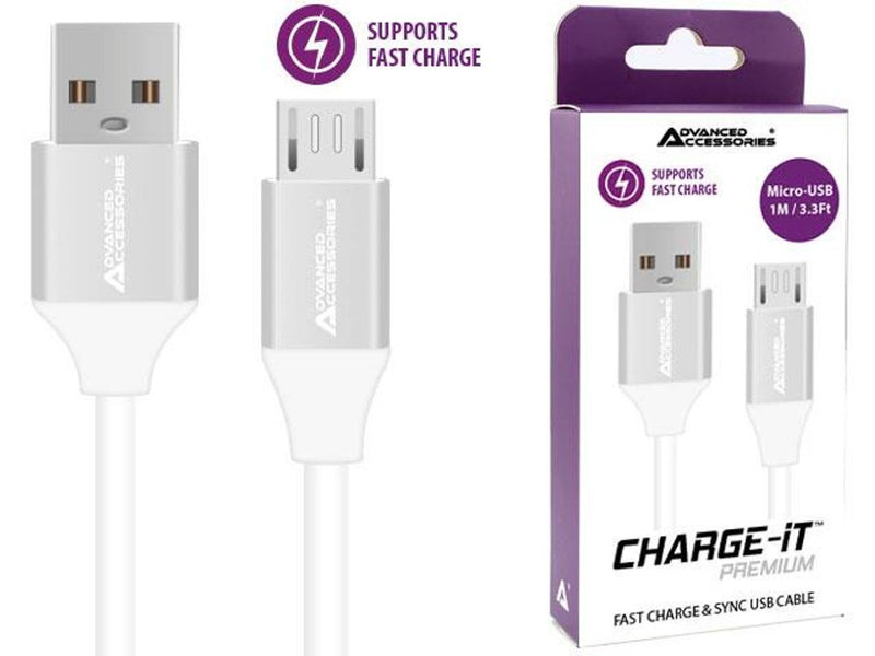 Advanced Accessories CHARGE-IT Premium Micro USB Cable - Fast Charge - 1M - White