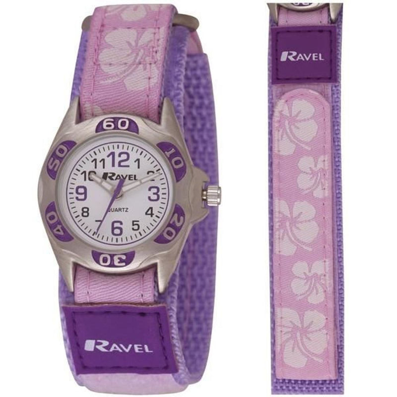 Ravel Childrens Velcro Hibiscus Watch - Purple  R1507.20 - CLEARANCE NEEDS RE-BATTERY