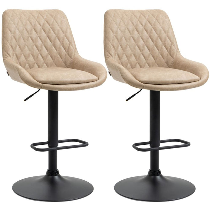 2x Bar Stools / Dining Chairs - Light Khaki, Black 51W x 59D x 97-117H cm