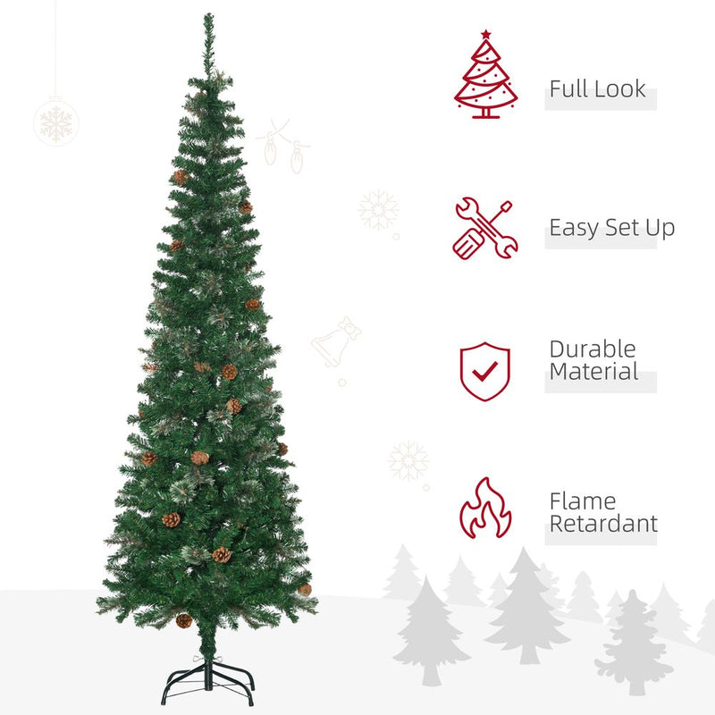 6.5FT Artificial Slim Christmas Tree Holiday Home Decor with Pine Cones