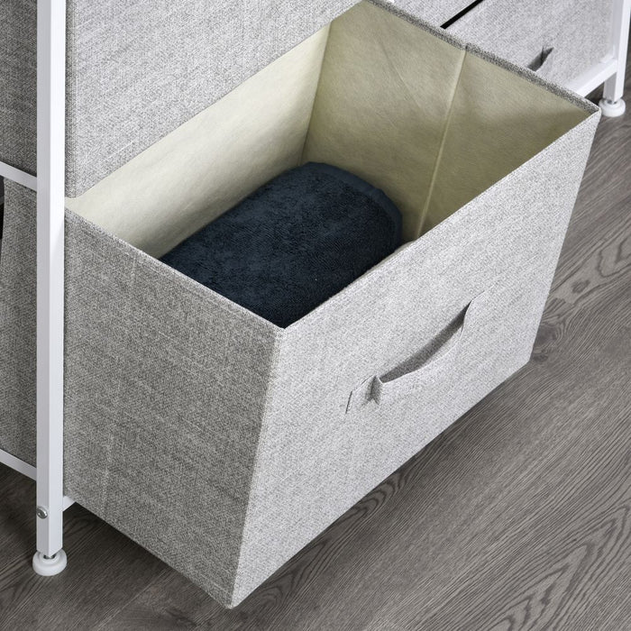 HOMCOM 5 Drawer Linen Basket Storage Unit Home Organisation w/Shelf Handles Metal Frame Adjustable Feet Hallway Home Dresser Grey