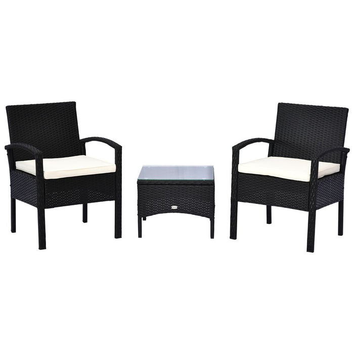 Outsunny 2 Seater Rattan Bistro Set - High-quality Steel-Black - Ideal for Outdoor Lounging