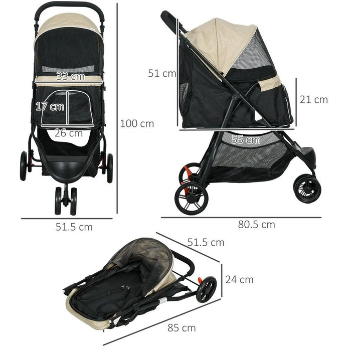 PawHut Dog Stroller: XS/S Size, Rain Cover Included - Khaki