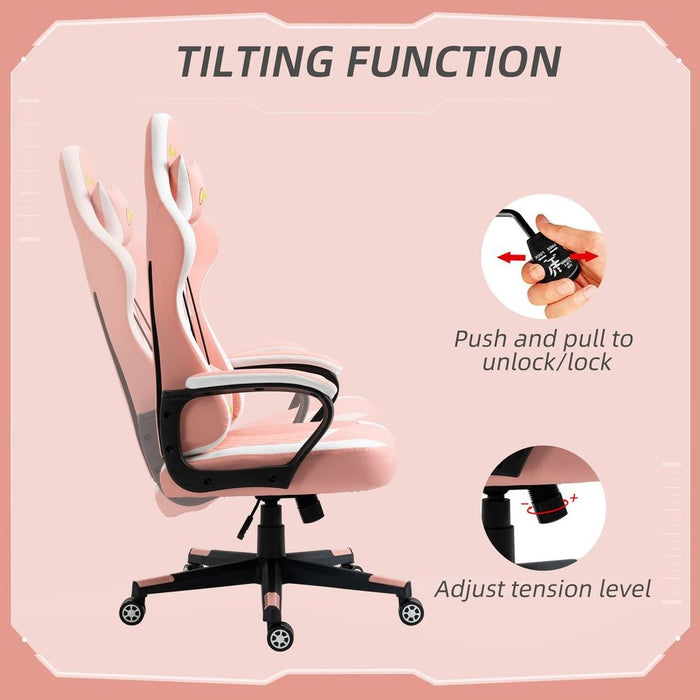 Racing Gaming Chair w/ Lumbar Support, Gamer Office Chair, Pink