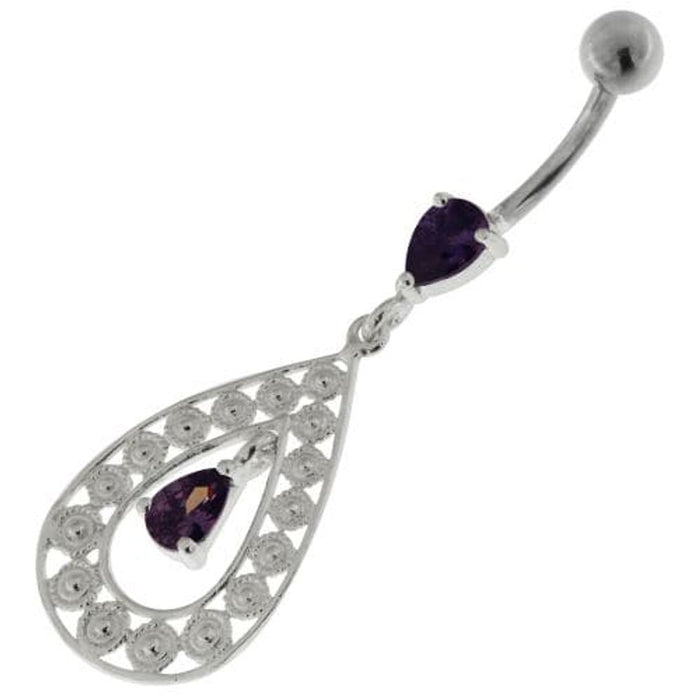 925 Sterling Silver Multi flowers in Tear Shape Belly Button Ring