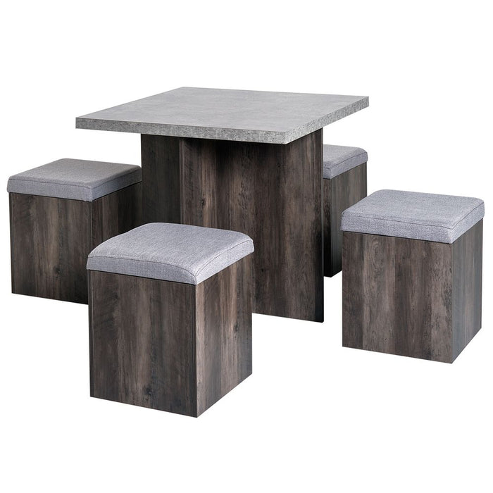 Premium 5Pcs Wooden Dining Set - Removable Lid Board - Grey