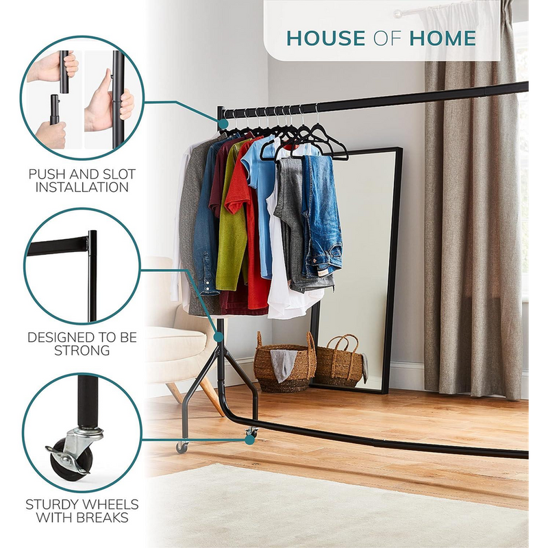 Premium 5FT Black Clothes Rail: Sturdy, Easy to Assemble & Extra Hanging Space