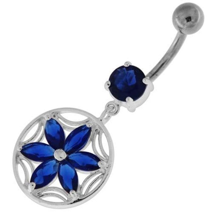 Sterling Silver Dazzling Flower Filigree Navel Bar