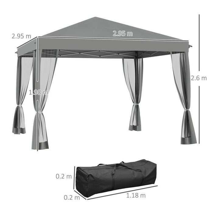 Heavy Duty Pop Up Gazebo w/ Removable Mesh Sidewall Netting - Gray