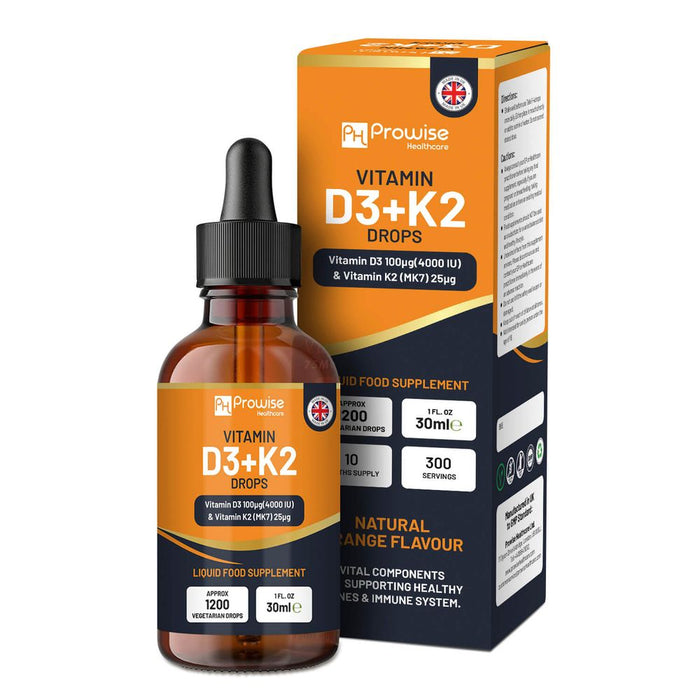 High Strength Vitamin D3 + K2 Orange Liquid Drops I Easy to Take I Bones, Immune System I 30ml