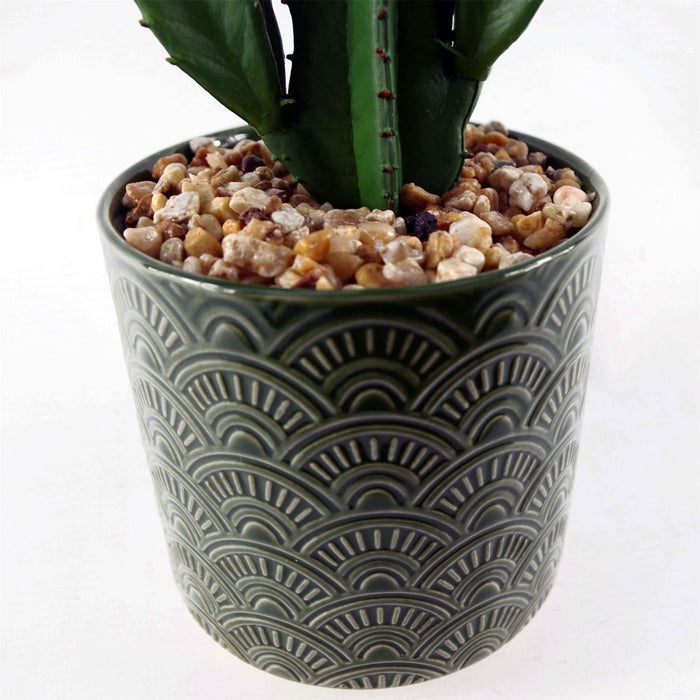 Premium 23cm Artificial Cactus w/ Green Ceramic Planter