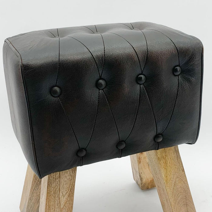 Premium 50cm Leather Footstool: Stylish & Sturdy, Button Detailing