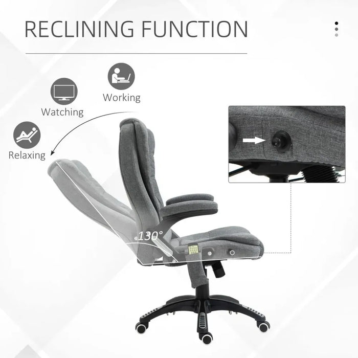 Executive Reclining Chair w/ Heating Massage Points Relaxing Headrest Grey