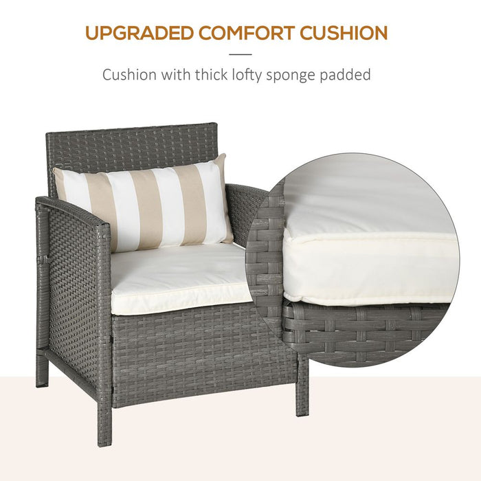 Rattan 2 Seater Patio Bistro Set with Cushion Pillow - Grey, Cream White