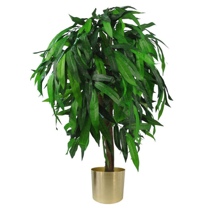 Realistic 100cm Mango Plant - Green Gold Leaf Design - UK Artificial - High Quality