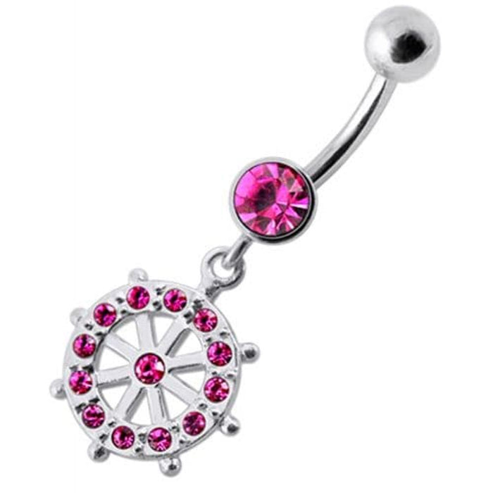 Fancy CZ Jeweled Life Of Circle Dangling Banana Navel Belly Ring