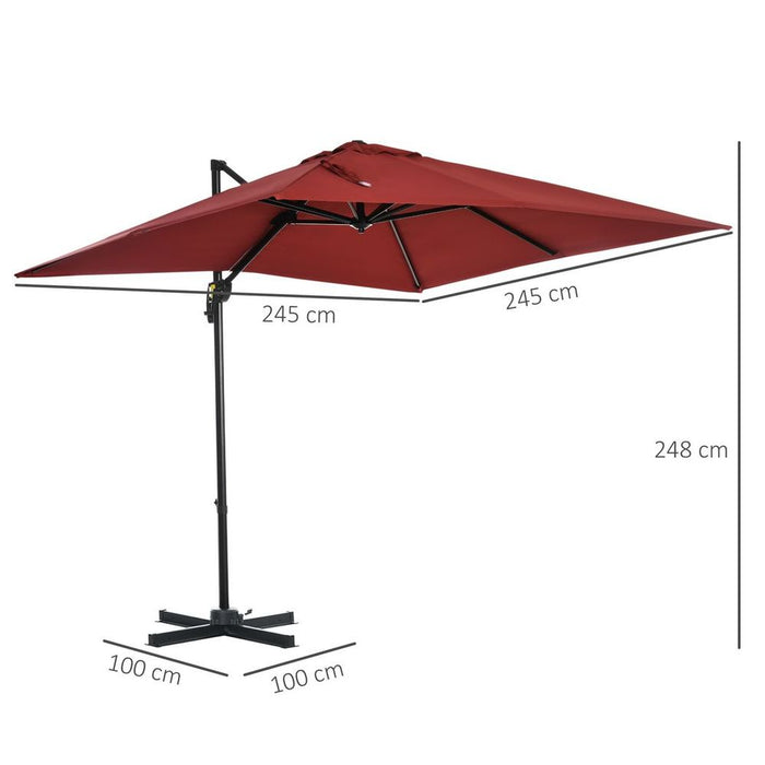 Outsunny Square Cantilever Roma Parasol 360? Rotation, Wine Red. Reliable protection from harmful UV rays. Perfect for all-day relaxation.