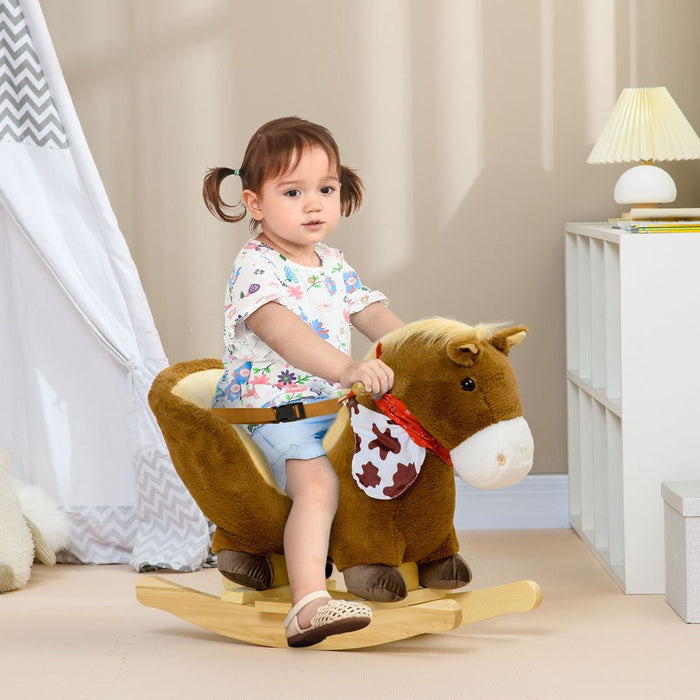 HOMCOM Kids Rocking Horse, Plush Baby Rocking Chair with Safety Harness & Sounds