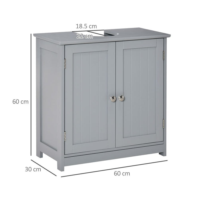 kleankin 60x60cm Under-Sink Storage Cabinet w/Adjustable Shelf Handles Drain Hole Bathroom Cabinet Space Saver Organizer Grey