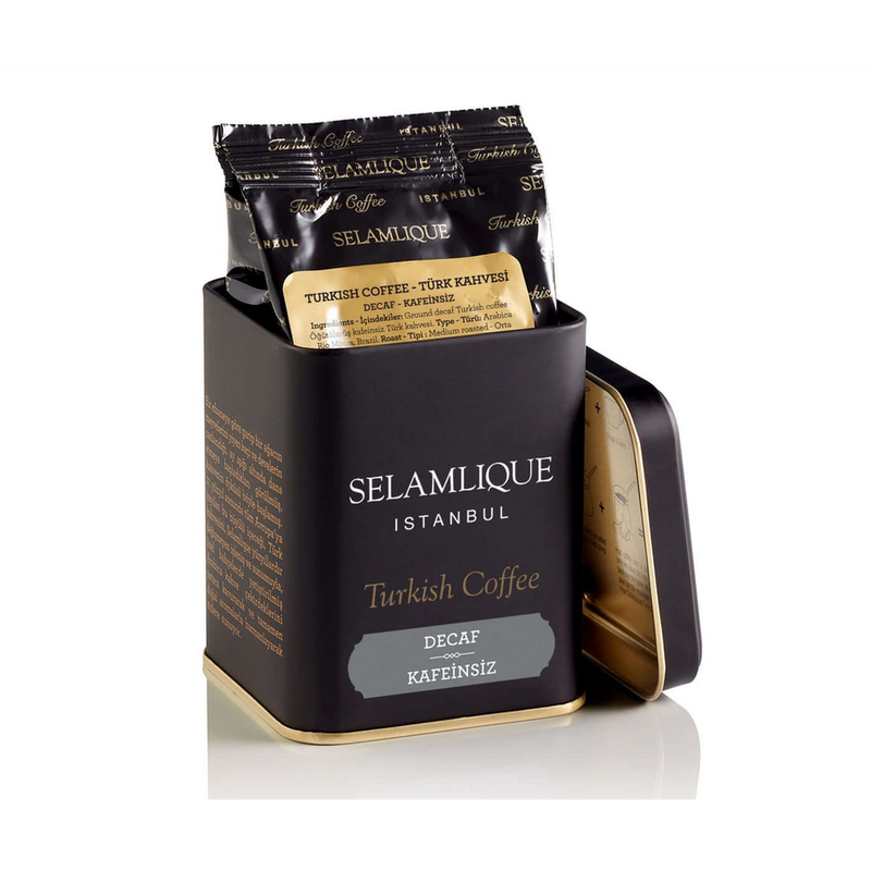 Selamlique Decaffeinated Roasted Ground Turkish Coffee, Turkish Decaf Fine Grind Coffee, 1 Box of 125g