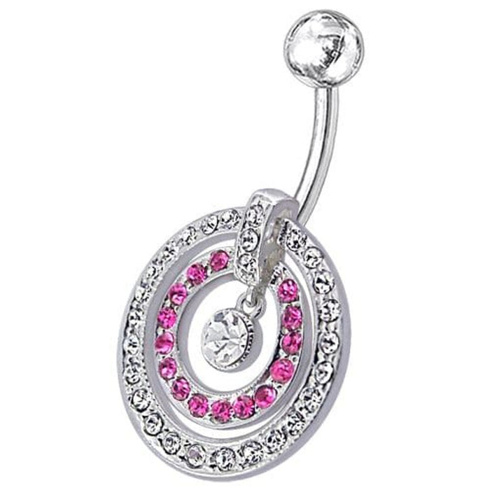 Fancy Multi Stone Jeweled Circle Dangling Belly Navel Ring Body Jewelry