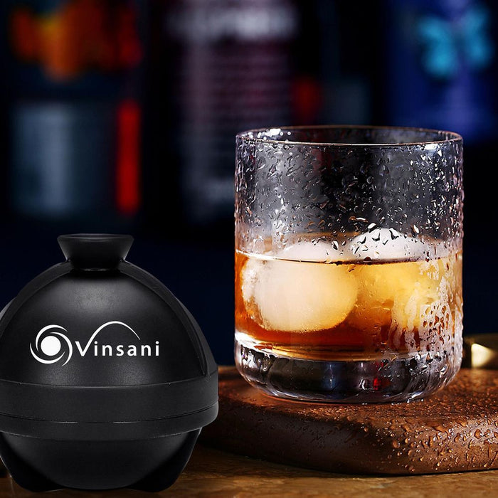 VINSANI 2 PACK ICE BALL MOULD - Perfect Spheres, Leakproof Lids, Food-Grade Silicone, Non-Stick, Slower Melting