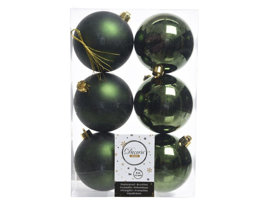 Shatterproof Pine Green Bauble  8cm Pack of 6 - Christmas