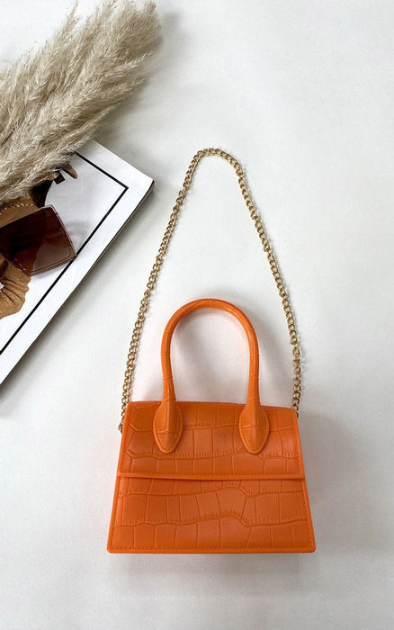 Chic and Stylish Croc Print Handbag - Plenty of Room - Faux Leather - Orange - UK Sizes