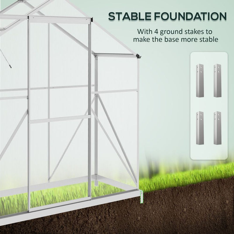 Outsunny 6x2.5ft Polycarbonate Greenhouse, Aluminium Frame, Silver
