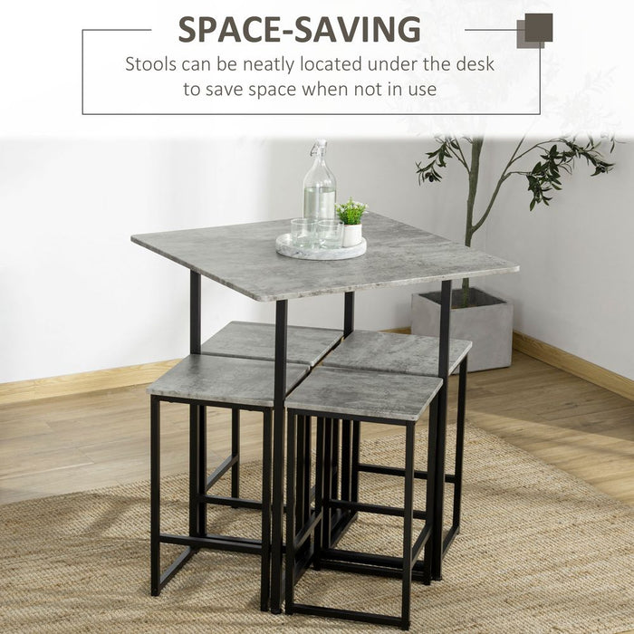 5pc Square Dining Set, Grey Concrete Bar Table, High-Quality Materials