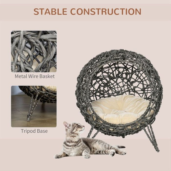 Premium Rattan Cat House - Stylish, Comfy and Easy Assembly-Free Design - Perfect for Kittens - Silver-Grey