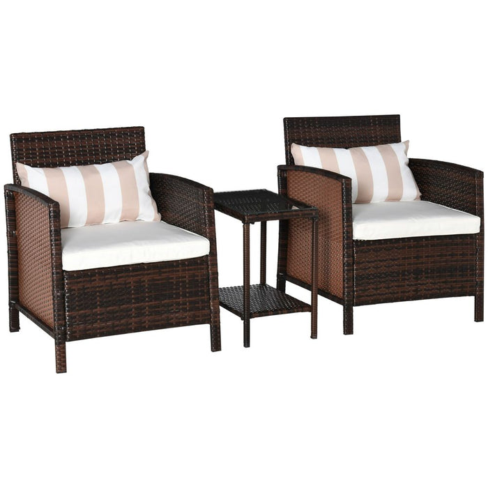 Ultimate Outdoor Comfort: 2-Seater Brown Rattan Bistro Set with Cushion Pillow