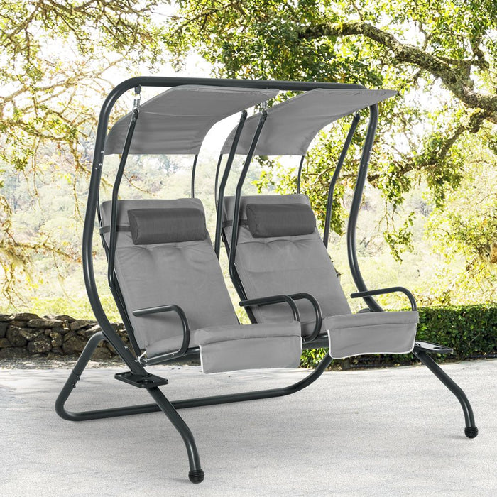 Canopy Swing Modern Outdoor Relax Chairs w/ 2 Separate Chairs, Grey