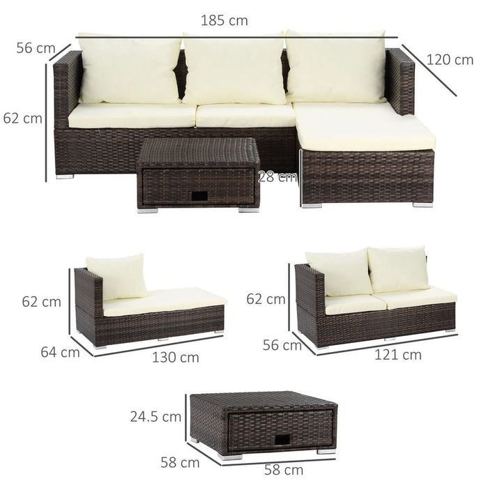 Rattan Garden Sofa Set Storage Table Wicker Patio Lounger 4-Seater Brow