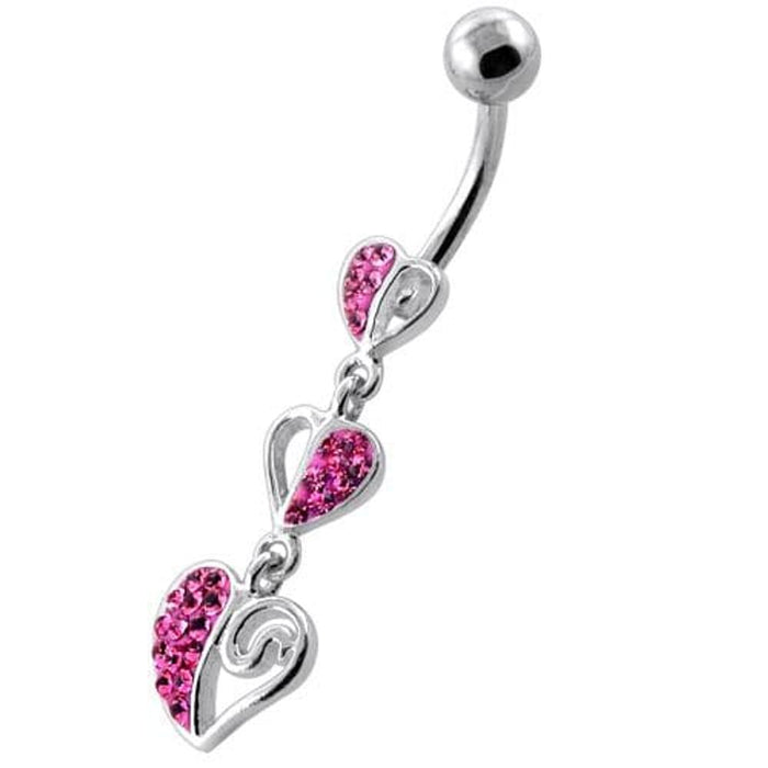 Trible Heart Jeweled Dangling Navel Belly Ring