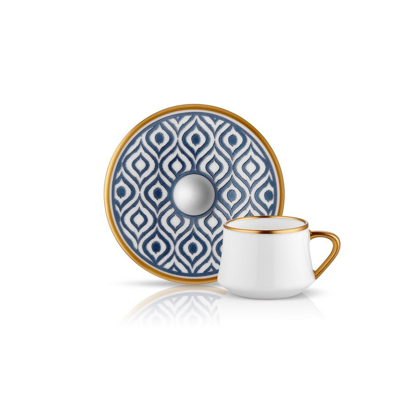 Sufi HD Coffee Cup and Saucer Ikat - Anthracite Mat Gold - 90 cc