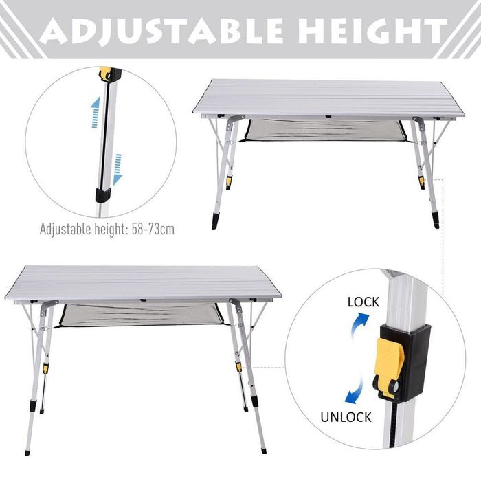 Ultimate Portable Roll-up Aluminium Folding Picnic Table - Outdoor BBQ, Party, Camping - Lightweight, Sturdy Design - Rubber leg pads - Secure Storage