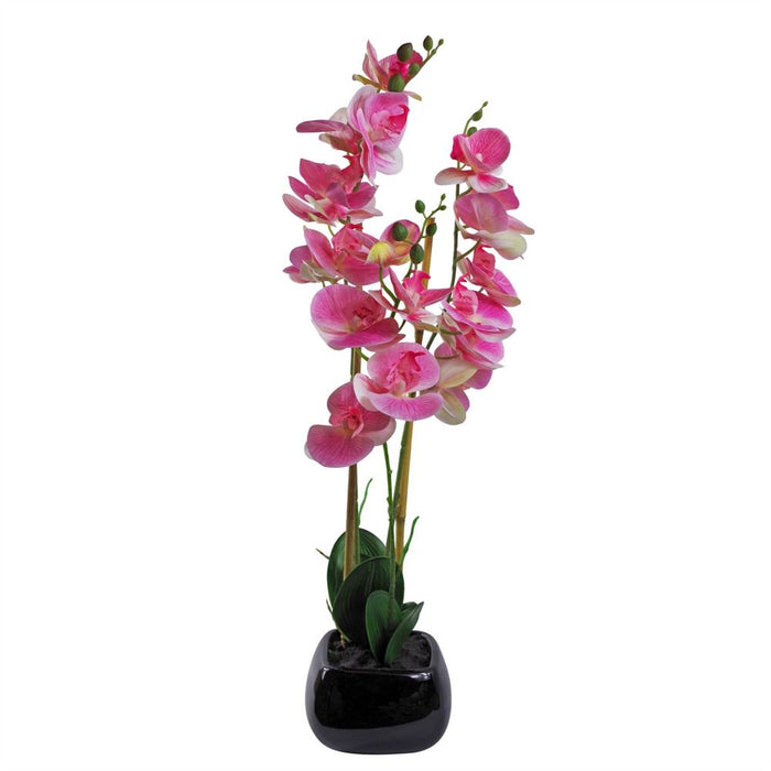 High-Quality 70cm Artificial Orchid Light Pink in Black Ceramic Planter