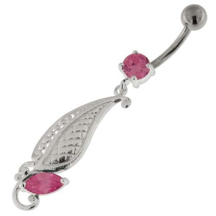 925 Sterling Silver Dotted Leaf Belly Button Ring