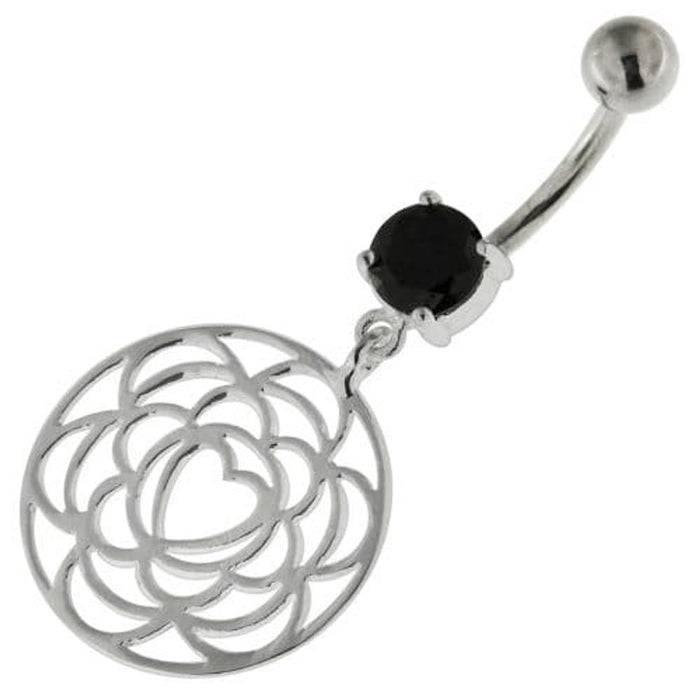 925 Sterling Silver center Heart Cutout Belly Button Ring