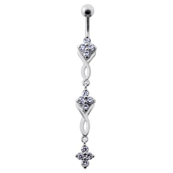 Fancy Jeweled Dangling SS Bar Navel Ring Body Jewelry