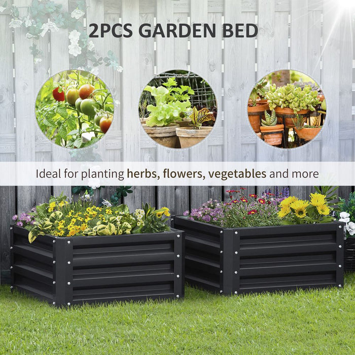 Outsunny Set of 2 Raised Garden Bed Galvanised Planter Box Easy Setup Grey