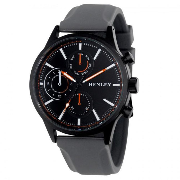 Premium Henley Men's Multi-Eye Black Dial Sports Watch - Quality Red Silicone Strap - H02222.13