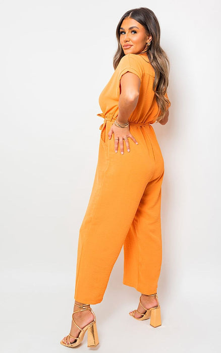 Casual Tie Waist Short Sleeve Jumpsuit - Effortlessly Chic and Versatile!